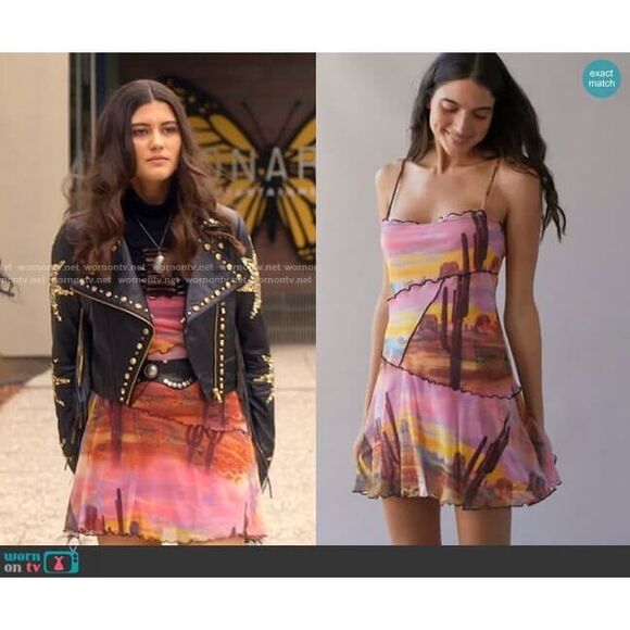 Urban Outfitters Moxie Mesh Mini Slip Dress sunset cactus print - Picture 2 of 6